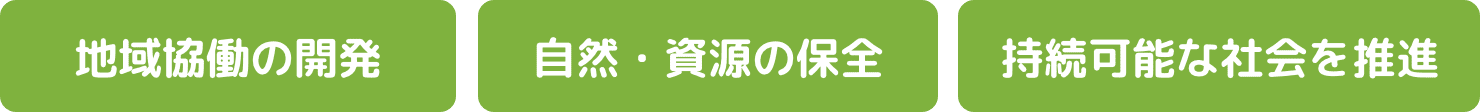 地域協働の開発、自然・資源の保全、持続可能な社会を推進